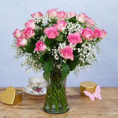 Pink Roses & Gypsophila